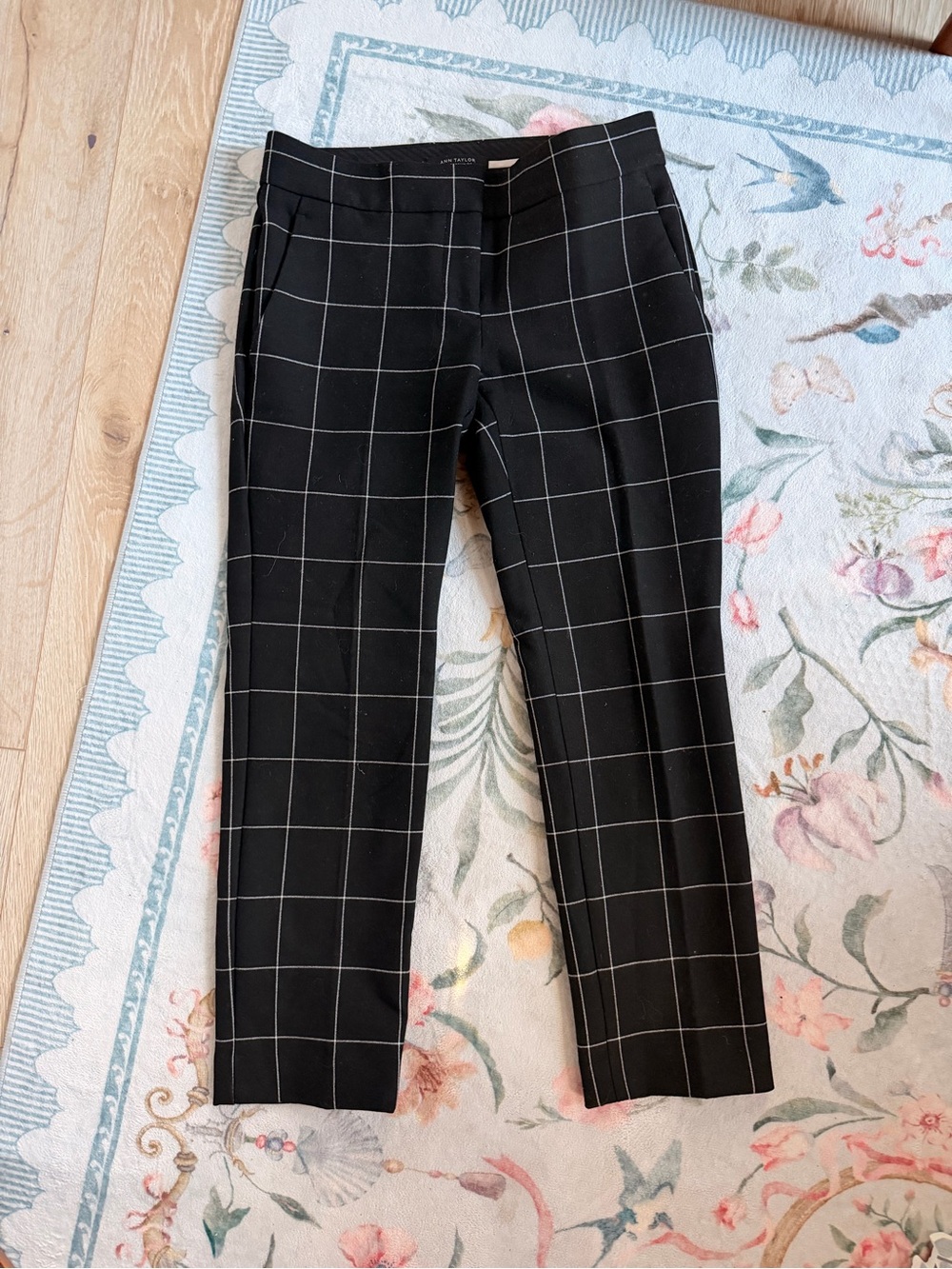 Ann Taylor Petite Black with white stripes Windowpane Cropped Dress Pants